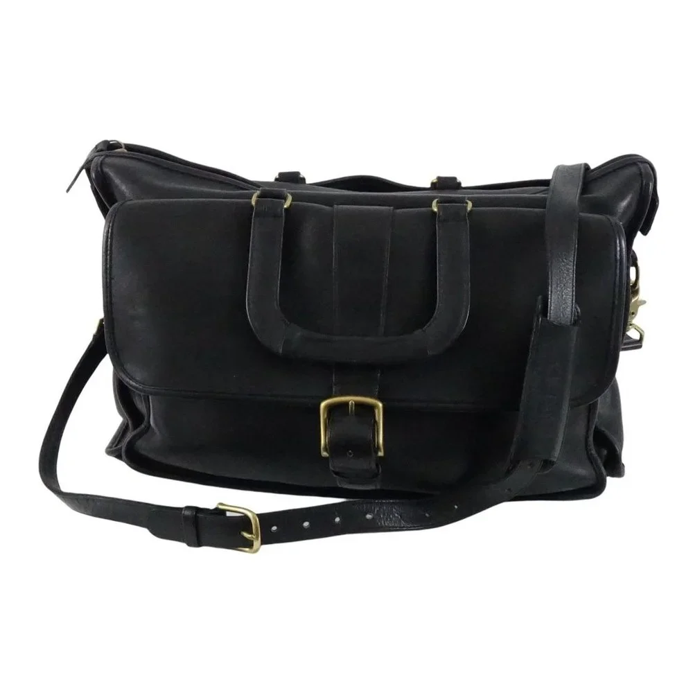 Vintage Coach Bag, Harrison Briefcase, Black Leather Messenger,‎ Laptop Bag
